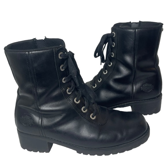 Harley-Davidson Shoes - Harley Davidson Ashby D84715 Black Leather Lace Up Biker Motorcycle Grunge 9